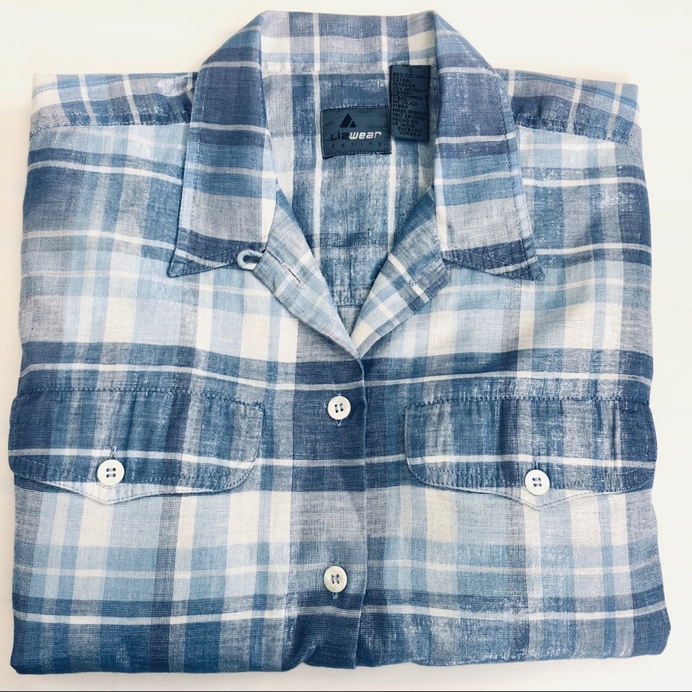 Liz Claiborne LIZWEAR Plaid Metallic Shirt Sz PS - Picture 5 of 6